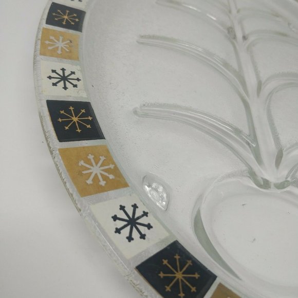60's Vintage Inland Glass Meat Platter Atomic Tree of Life Starburst Gold MCM - Picture 6 of 7